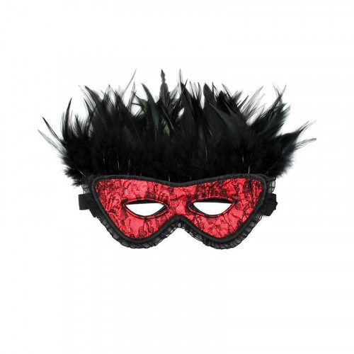 BONDAGE PLAY Luxusná maska s perím červená