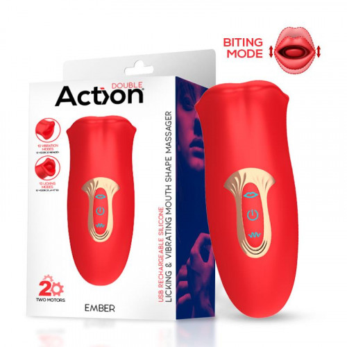 ACTION Ember lízavý a vibračný masážny prístroj na tvar úst USB silikónový
